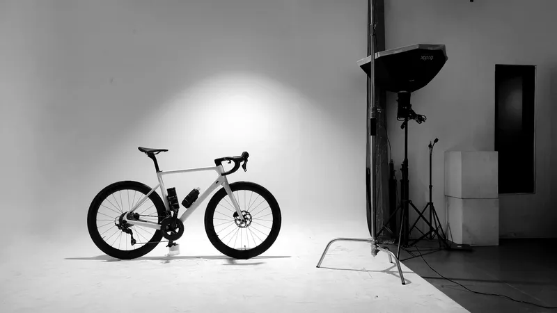 A road bike in a white studio