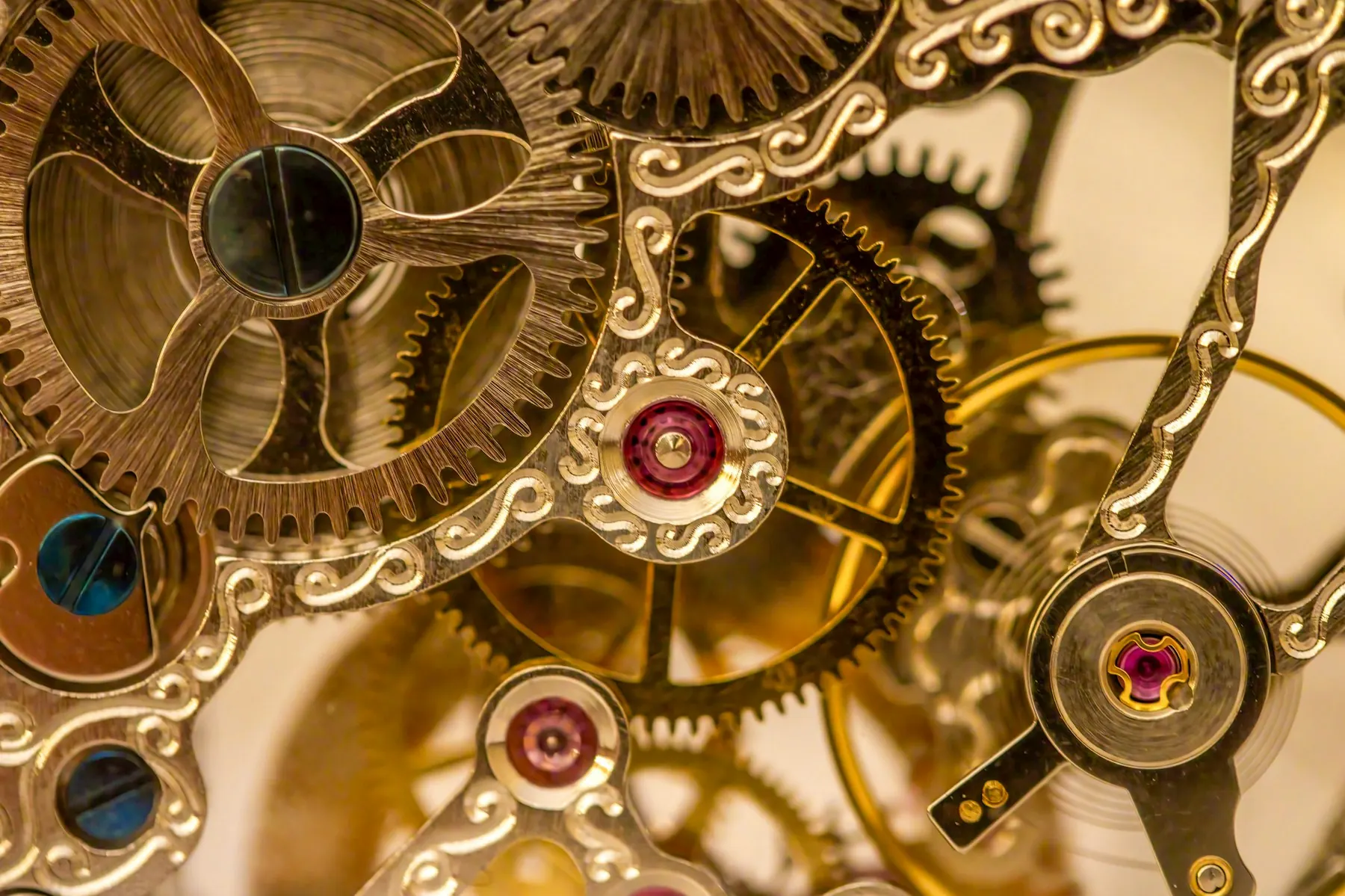 Interlocking steel gears meshed together