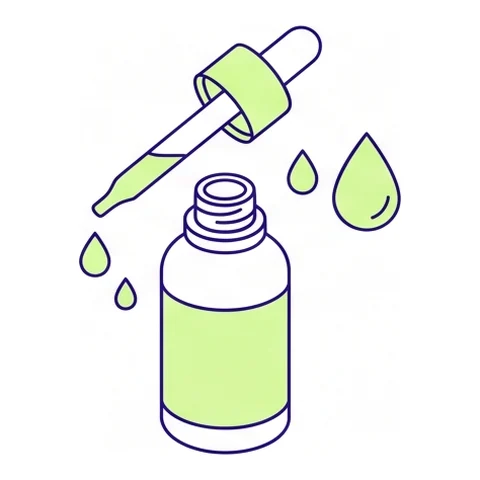 A serum bottle with a dropper and droplets