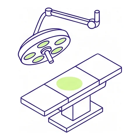 An operating lamp above an operating table