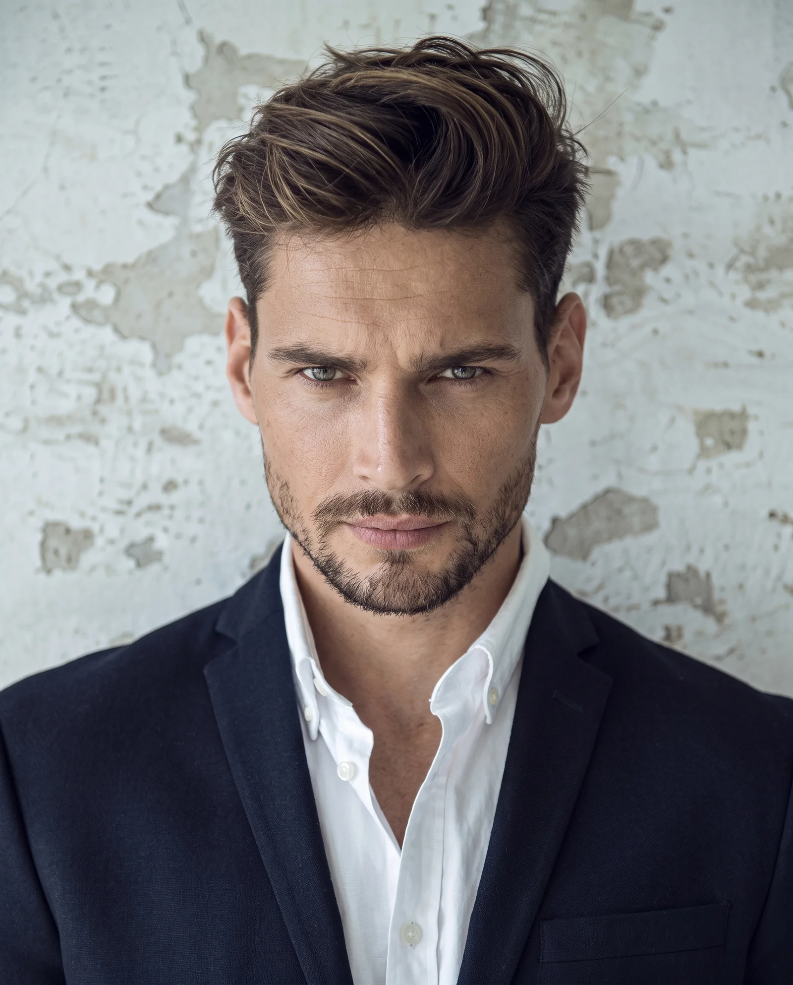 A bearded man in a dark blazer with a straight, well-proportioned nose